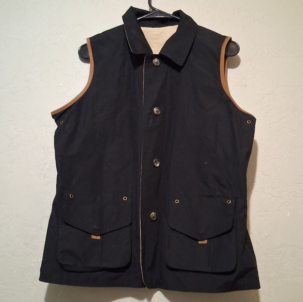 Ralph Lauren Reversible‎ Utility Vest Safari Barn Black-Tan Women SzL